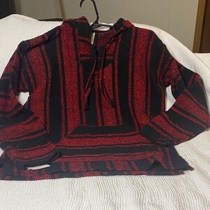 Baja Hoodie Striped Red and Black unisex Top pull on